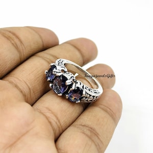 Anello con ametista viola taglio rosa – Argento sterling, gioiello vintage fatto a mano