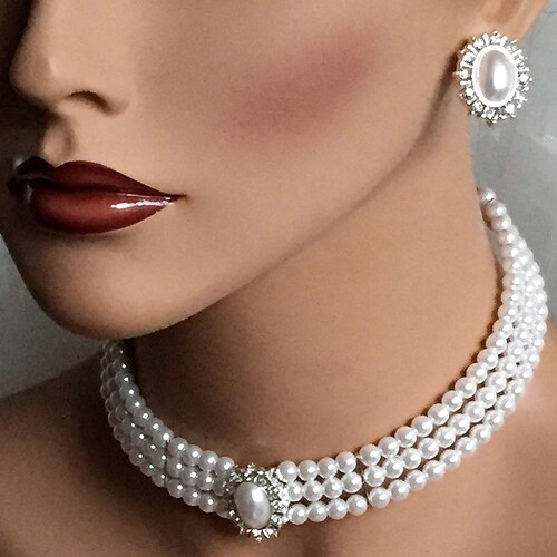 Bridal Choker Necklace Earrings Wedding 