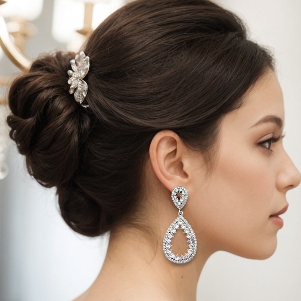 Bridesmaid Earrings, Bridal Earrings, Wedding Hoop Earrings, Bridal Jewelry, Drop Earrings, Prom Earrings, Teardrop Evening Earrings Set