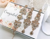 Bridal Jewelry Set, Bridesmaid Jewelry set, Champagne CZ Bridal Earrings,  Victorian Drop Earrings, Wedding Crystal Chandelier Earrings