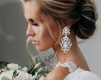 Bridal Chandelier Earrings, Bridesmaid Jewelry, Bridesmaid Chandelier Earrings, CZ Bridal Earrings, Victorian Drop Earrings, Prom Earrings