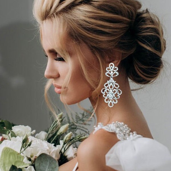 Bridal Chandelier Earrings, Bridesmaid Jewelry, Bridesmaid Chandelier Earrings, CZ Bridal Earrings, Victorian Drop Earrings, Prom Earrings