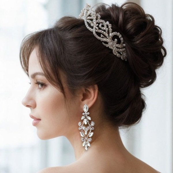 Bridal Chandelier Earrings, Crystal Chandelier Earrings, Silver | Rose Gold Bridal Earrings, Victorian Drop Earrings