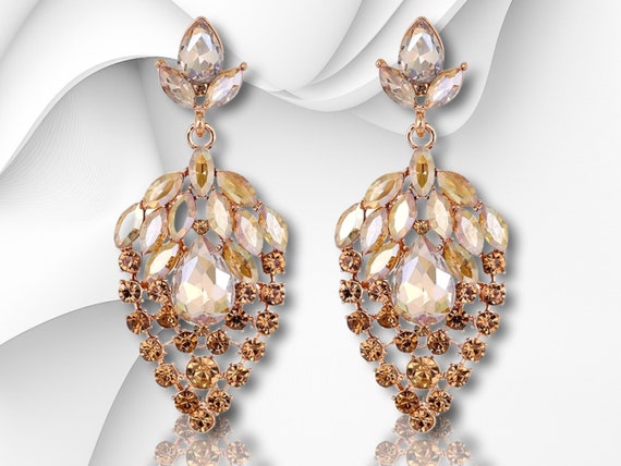 Champagne Earrings, Royal Blue Bridal Jewelry, Drop Earrings, Evening Earrings, Champagne Cocktail Earrings Jewelry, Prom Earrings Jewelry