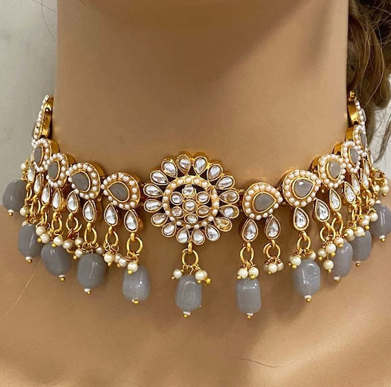 Buy Bridal Set Pearl Choker Necklace Earrings Indian Bridal Online in India  