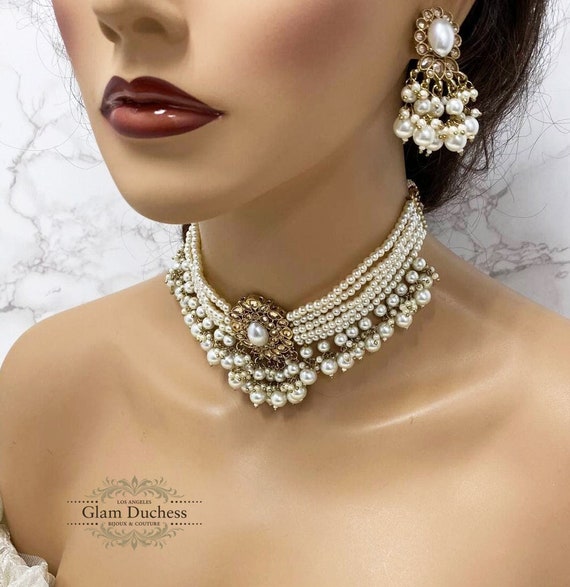 Gold Tone AD Stone Bridal Necklace Earrings Set- SR100544 – Kaya Online