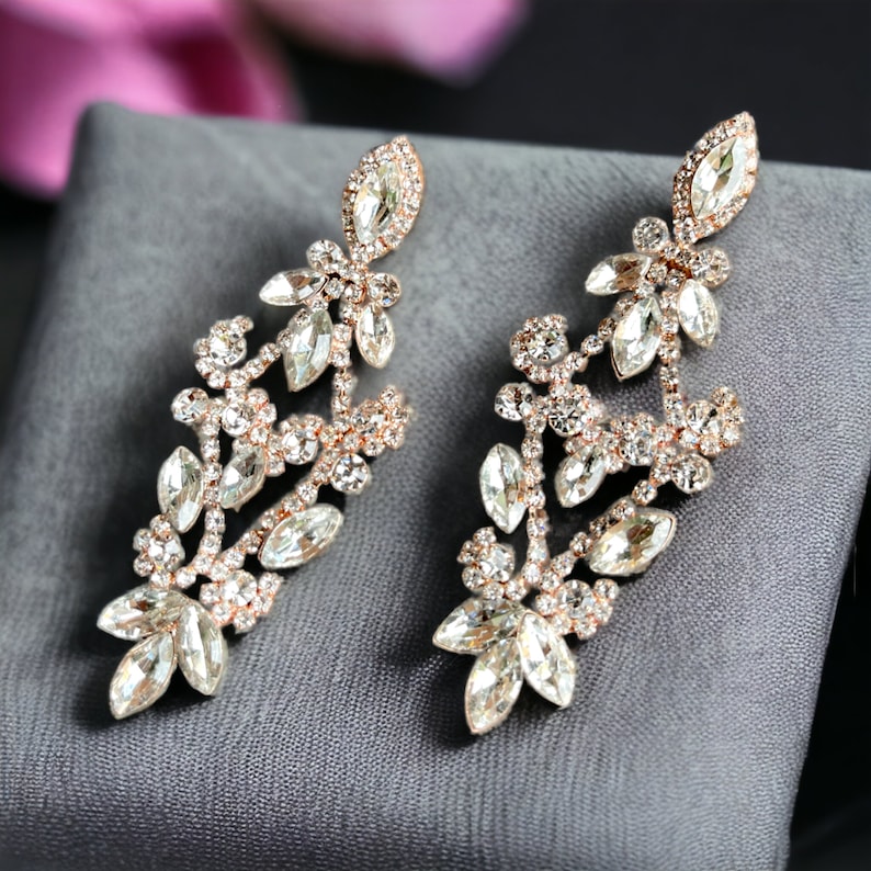 Bridal Chandelier Earrings, Bridesmaid Jewelry, Bridesmaid Chandelier Earrings, Silver Rose Gold Bridal Earrings, Victorian Drop Earrings Rose gold
