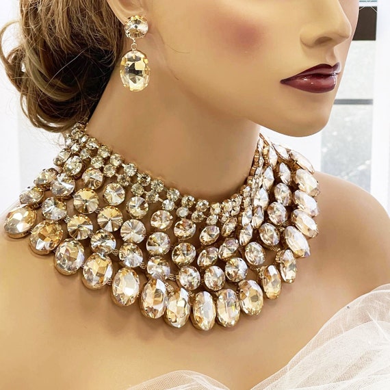 Champagne necklace and earring set outlet