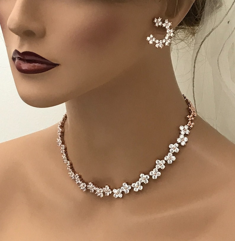 Rose Gold Bridal Jewelry Wedding Necklace Wedding Jewelry Etsy