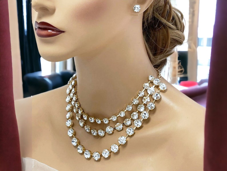 Unique Wedding Jewelry Set, Bridal Necklace Earrings Set, Round Crystal Pearl Layered Necklace Set, Jewelry for Bride, Long Pearl Necklace image 5