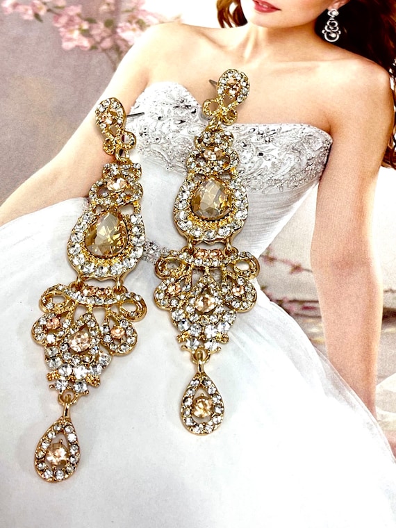 Gold collar necklace and earrings, wedding dress necklace – Victoria  Spirina Bridal Couture