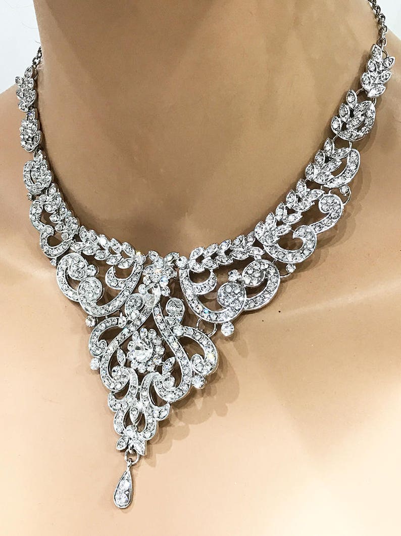 Silver Rose gold Bridal jewelry set Wedding necklace Wedding | Etsy