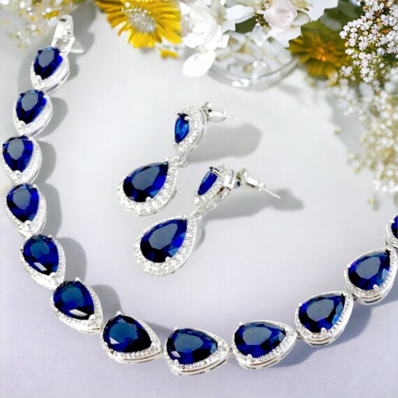 Bridal Jewelry Set, Sapphire Blue Jewelry Set, Bridesmaid Jewelry Set, Prom Jewelry, Navy Blue Earrings Bracelet, Bridal Earrings Bracelet