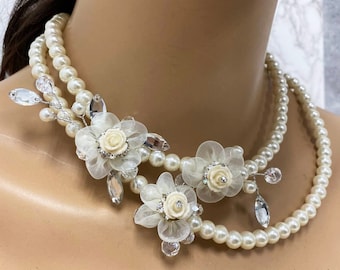 Bridal jewelry, Wedding jewelry, Bridal jewelry set, Bridesmaid Jewelry, Leaves Jewelry, Pearl Jewelry set, Bridal Necklace Earrings Set
