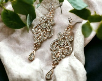 Wedding Earrings, Rose Gold Bridal Chandelier Earrings, Teardrop Crystal Earrings, Bridal Earrings, Bridal Wedding Jewelry