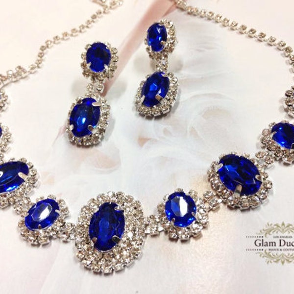 Royal Blue Bridesmaid Jewelry Set, Sapphire Blue Bridal jewelry Set, bridesmaid necklace earrings, Prom Jewelry set, Gift for her