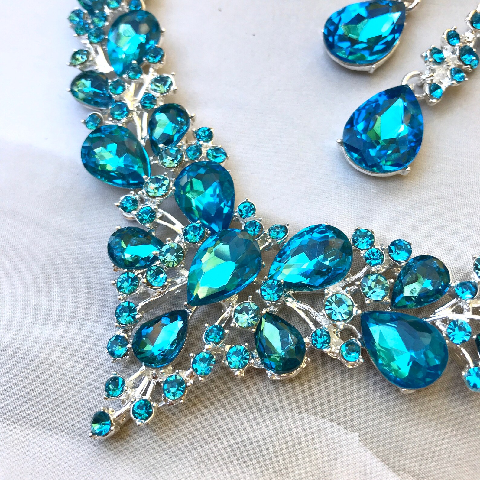 Royal Blue Bridal Jewelry Bridal V Shape Necklace Earrings Etsy