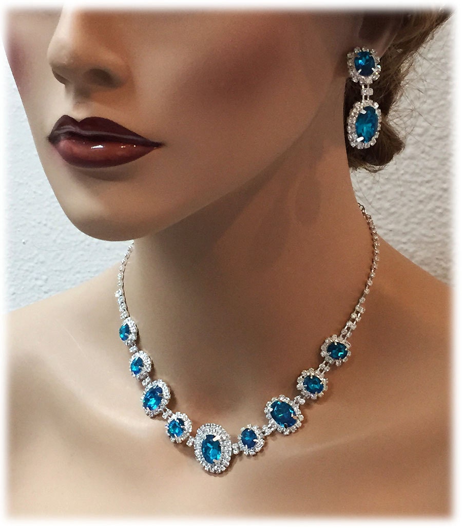 Fashion Women Crystal Choker Necklace Set Earring Bridal Jewelry Set BL3