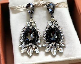 Gray Wedding Earrings, Champagne Bridal Earrings, Emerald Green Wedding Jewelry, Cocktail Earrings Jewelry, Prom Earrings, Evening Earrings