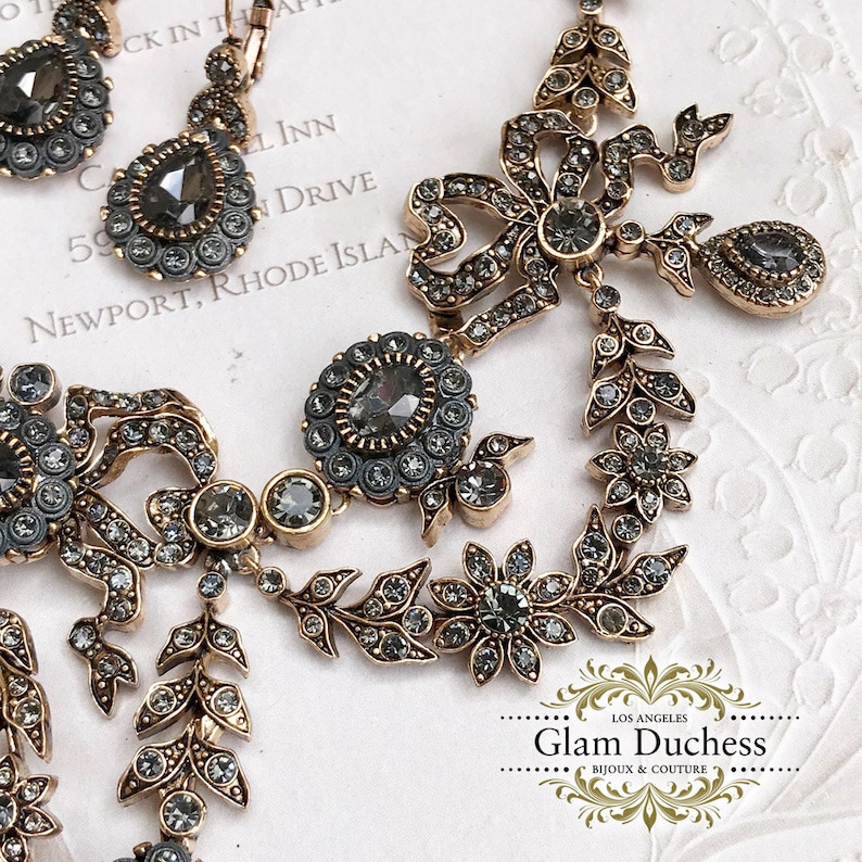 Bridal Necklace Earring Bracelet Set Bronze Antique Gold Ballroom Jewelry Set Bridal Jewelry Set Vintage Inspired Victorian Jewelry Set