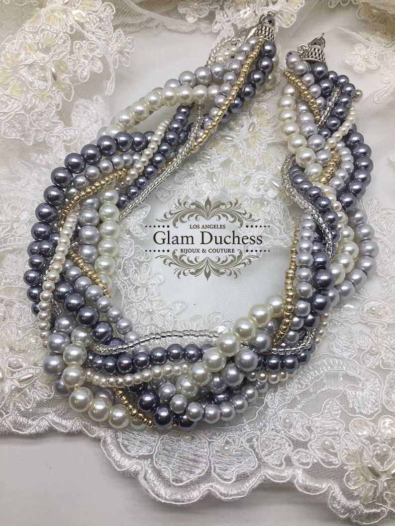 Braided Twisted Pearl Necklace Wedding Jewelry Set Bridal Etsy