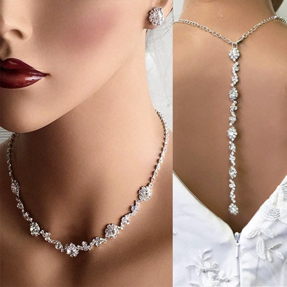 Bride Crystal Necklace Earrings Set Bridal Wedding Jewelry Sets Rhinestone  Choker Necklace Prom Costume Jewelry Set for Women and Girls(4-piece set 