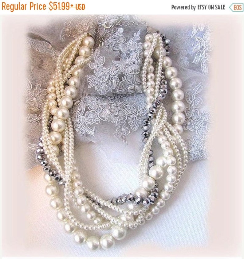 Twisted braided pearl necklace Wedding jewelry set bridal Etsy