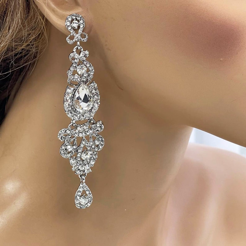 Champagne Bridal Earrings, Victorian Drop Earrings, Gold Wedding Earrings, Chandelier Bridal Earrings, Long Dangle Earrings, Bridal Jewelry image 9