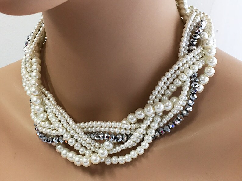 Twisted braided pearl necklace Wedding jewelry set bridal Etsy