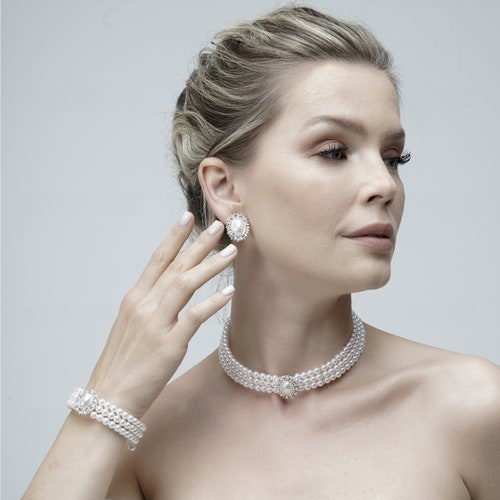 Bridal Choker Necklace Earrings Wedding 