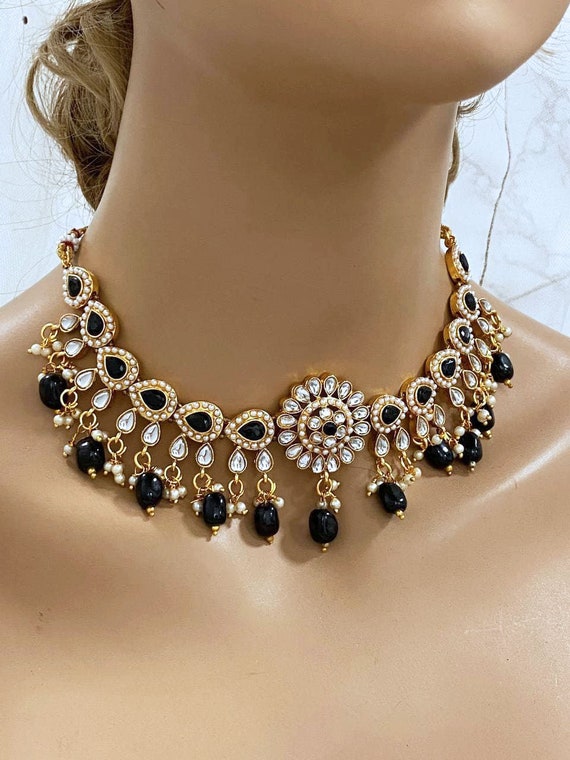 Bridal Choker Necklace Earring Black 