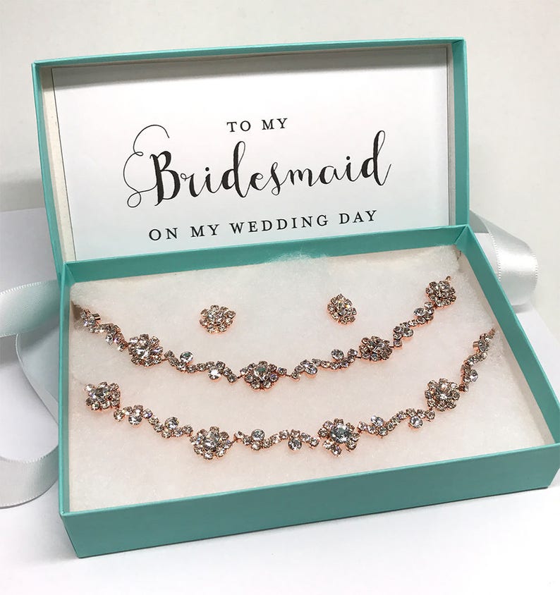 Bridesmaid Jewelry Set Rose Gold Bridal Jewelry Set Flower Etsy