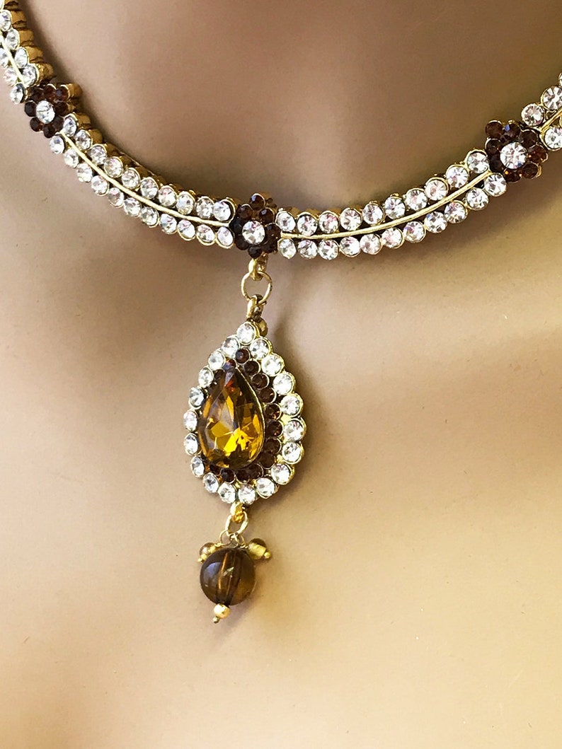 Crystal Statement Necklace Bollywood Jewelry Set Kundan Jewelry Set Bridal Necklace and Earring Set Indian Bridal Jewelry Set