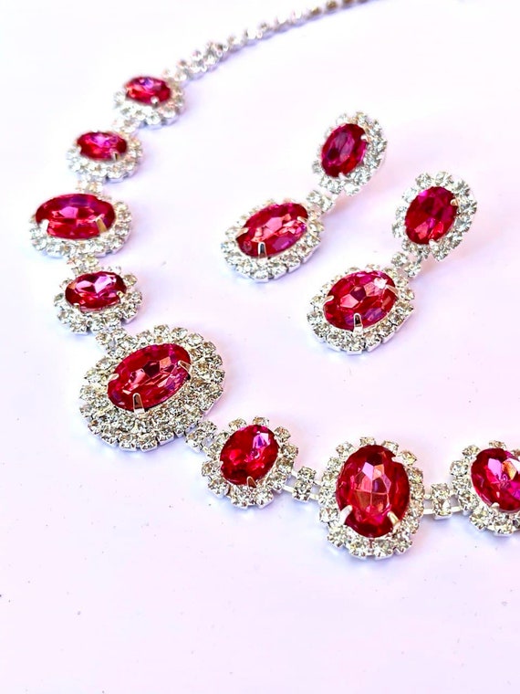 Bridal Jewelry Fuchsia Pink Crystal 