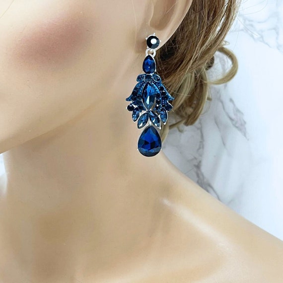 Blue Bridal earrings, Royal Blue Bridal Jewelry, Green Drop Earrings, Lavender Evening Earrings, Champagne Cocktail Earrings Jewelry