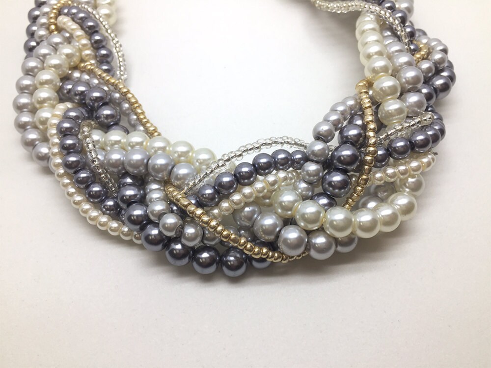 Braided Twisted Pearl Necklace Wedding Jewelry Set Bridal Etsy