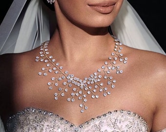 Bridal Necklace, Bridal Jewelry, Prom Jewelry, Handmade Crystal Necklace, Prom Necklace, Evening Wedding Jewelry, Bridal Choker Collar