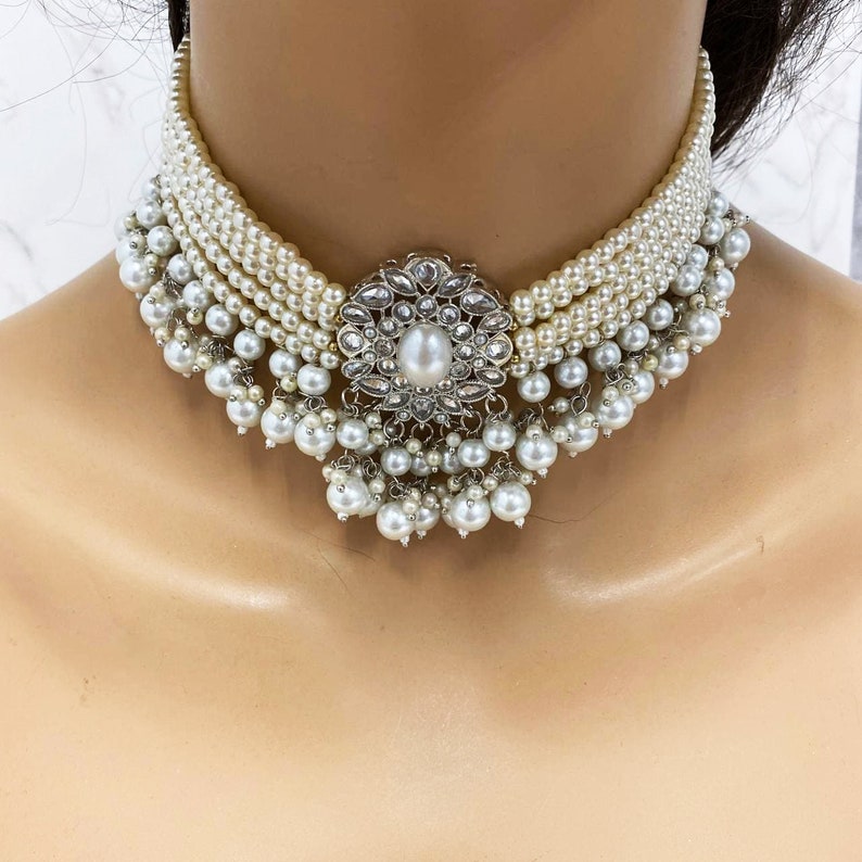 Bridal Jewelry Set Victorian Pearl Choker Necklace Earrings - Etsy