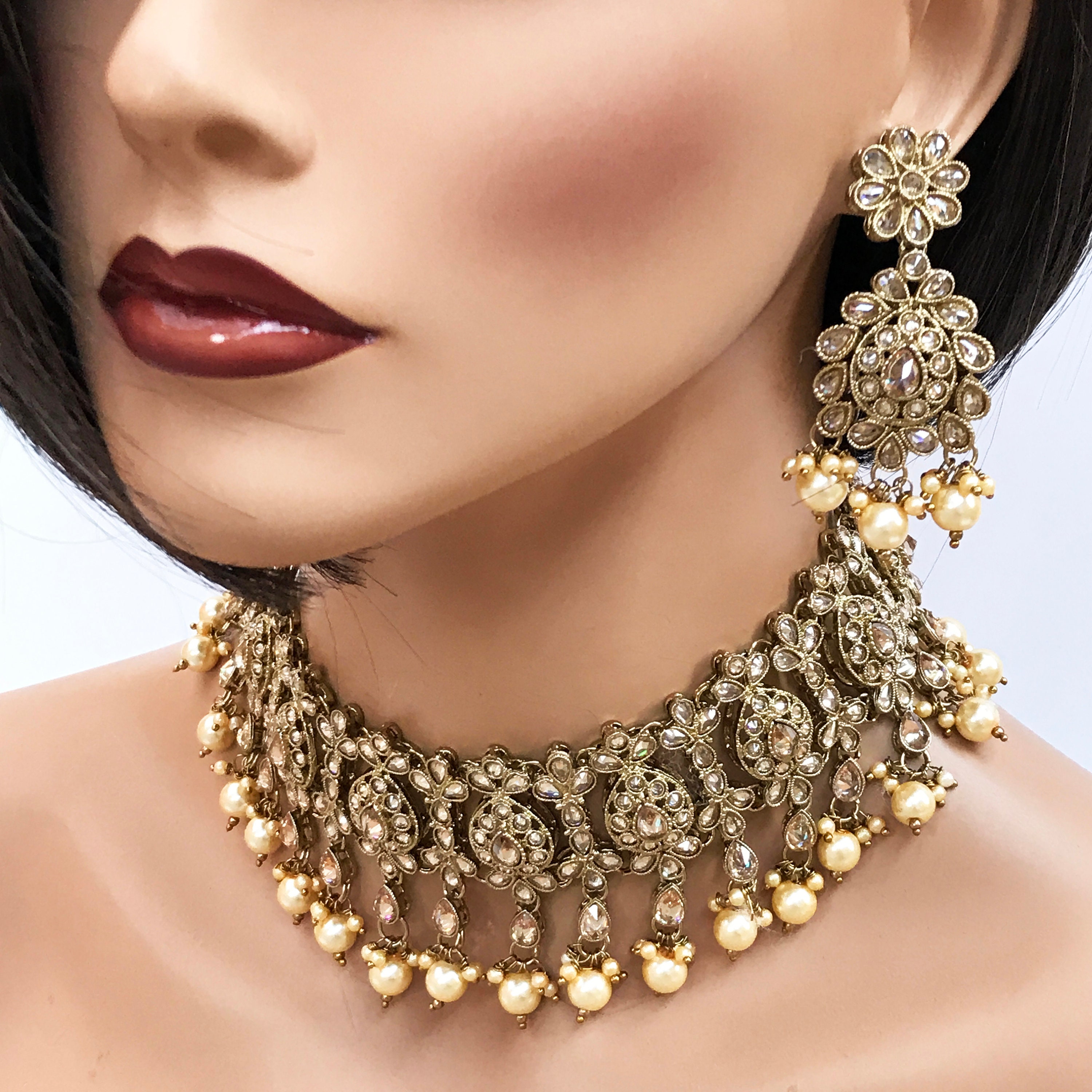Indian Jewelry Set Gold Champagne Kundan Jewelry Bridal | Etsy