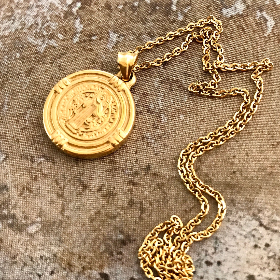 Saint Benedict Gold Medal Pendant St Benedict Necklace | Etsy