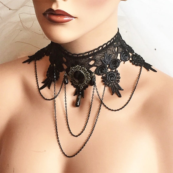 Black Choker Collar Necklace, Wedding Jewelry, Victorian Black Lace Choker  Necklace, Gothic Wedding Choker, Ballroom Necklace Jewelry 