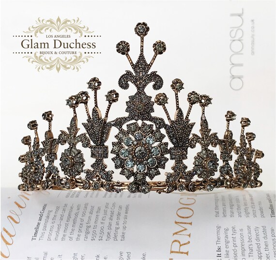 Vintage Victorian Bridal Tiara Crown, Bronze Crystal Tiara, Victorian Bride Crown, Art Deco Tiara, Royal Wedding Tiara, Medieval Tiara