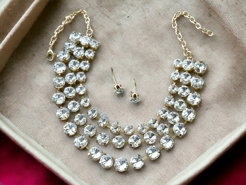 Unique Wedding Jewelry Set, Bridal Necklace Earrings Set, Round Crystal Pearl Layered Necklace Set, Jewelry for Bride, Long Pearl Necklace Gold