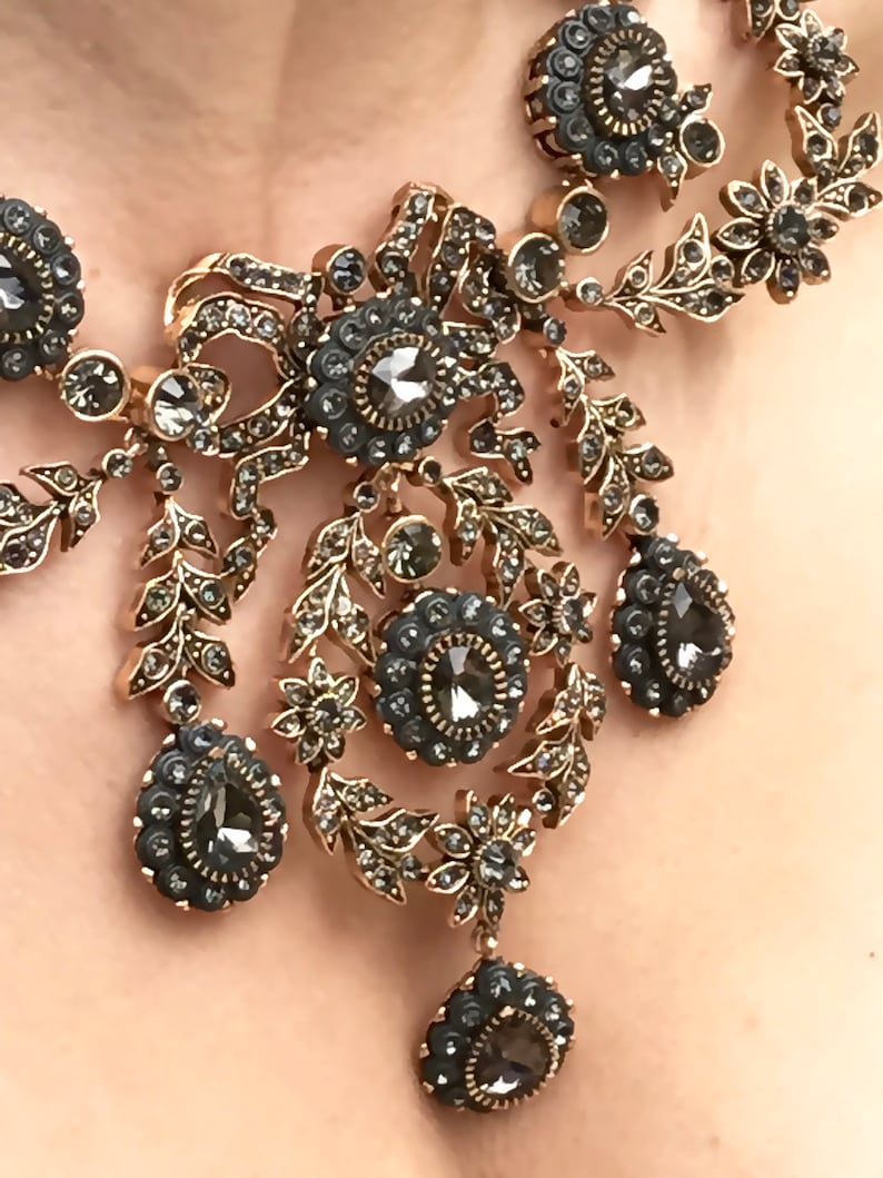 Bridal Necklace Earring Bracelet Set Bronze Antique Gold Ballroom Jewelry Set Bridal Jewelry Set Vintage Inspired Victorian Jewelry Set