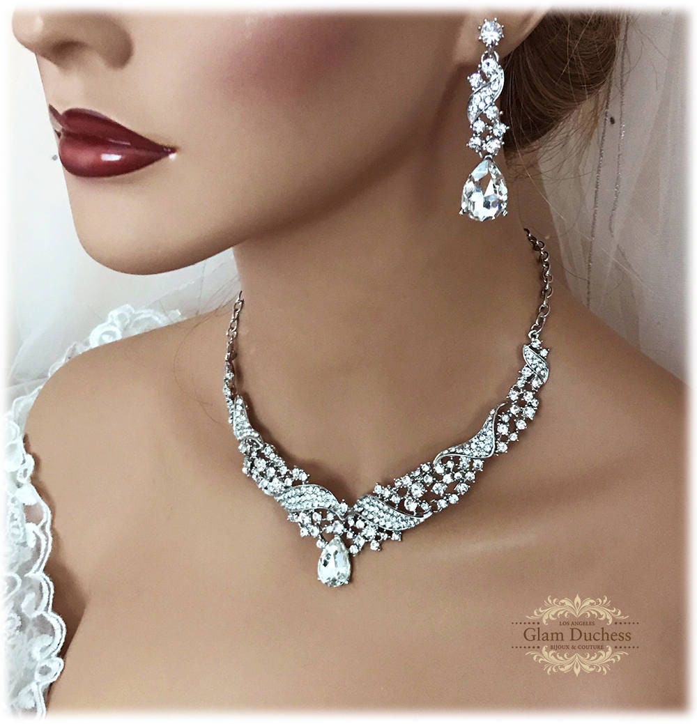 Hollywood Glam Chunky Bridal Jewelry Set Crystal Wedding | Etsy