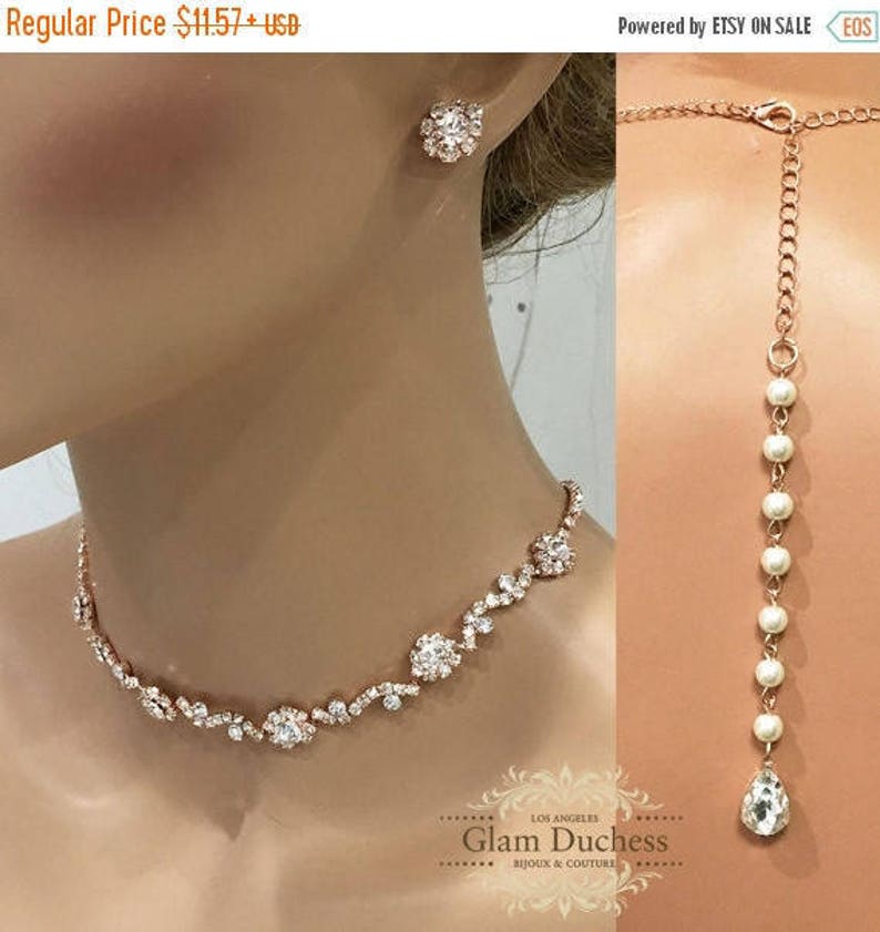Bridesmaid Jewelry Set Rose Gold Bridal Jewelry Set Flower Etsy