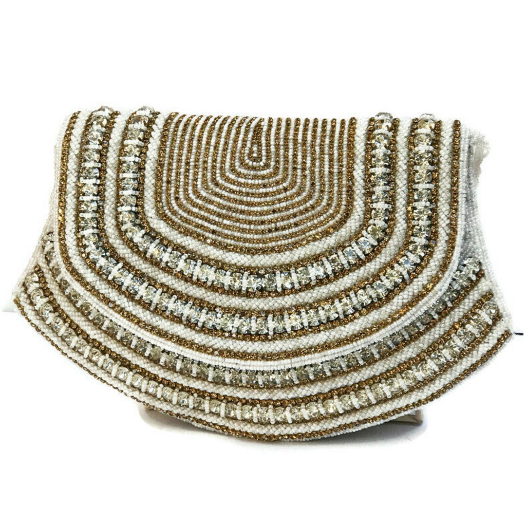 Bridal Clutch, Evening Bag, Bridal Gold Pearl Beaded Clutch, Wedding