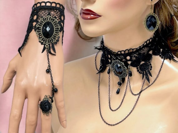 Black Choker Collar Necklace, Wedding Jewelry, Victorian Black Lace Choker  Necklace, Gothic Wedding Choker, Ballroom Necklace Jewelry 
