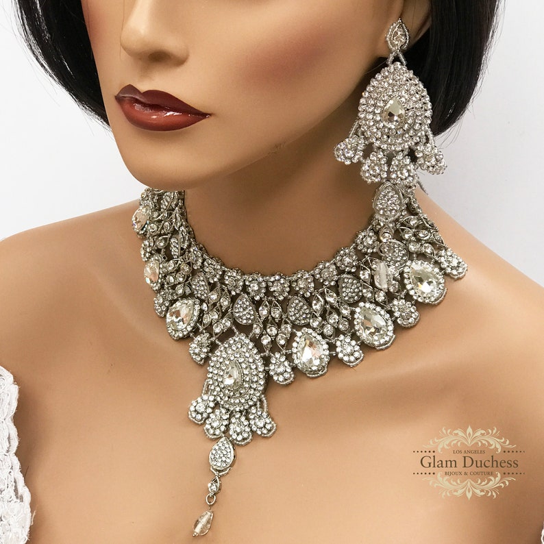 Silver Indian Bridal Jewelry Set Bridal Choker Necklace Etsy