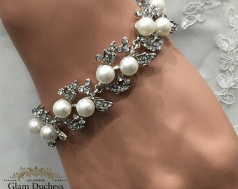 Bridal bracelet, Wedding jewelry,bridal jewelry, Pearl bracelet, bridesmaid bracelet,bridal jewelry,Wedding bracelet, rhinestone bracelet
